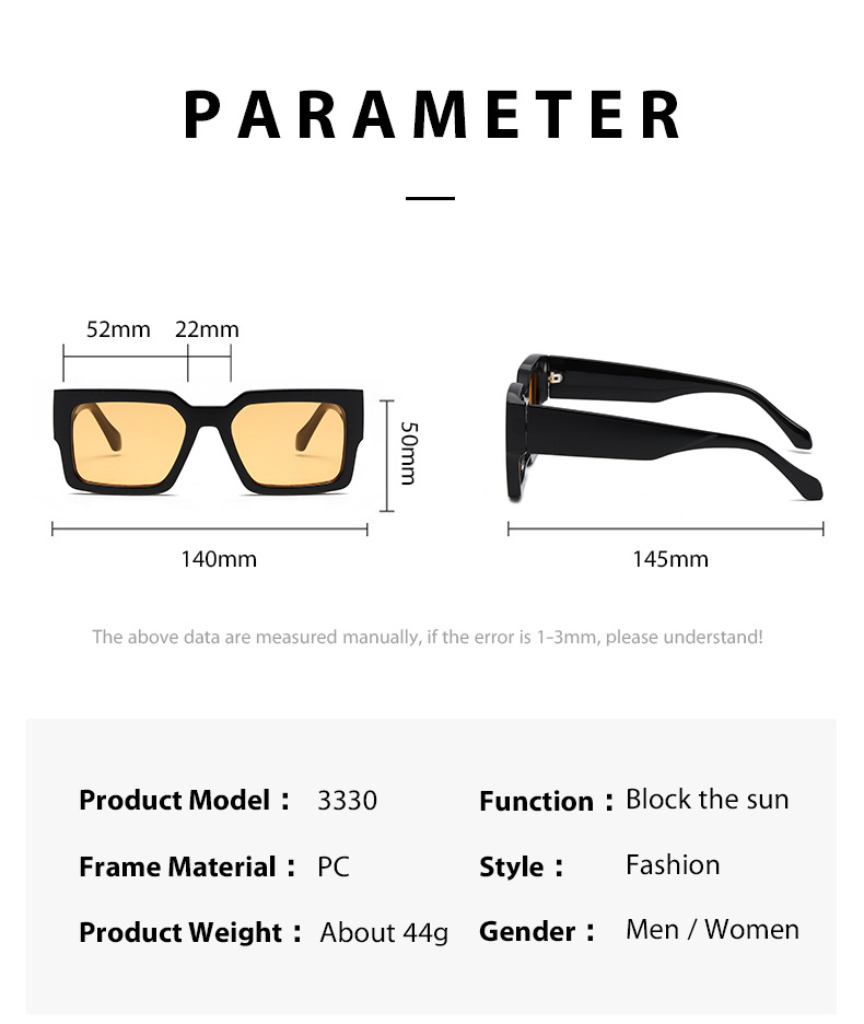 Fashion Black Thick Frame Square Sunglasses Mens Women Outdoor Retro Oversized UV400 Shade Sun Glasses Lentes