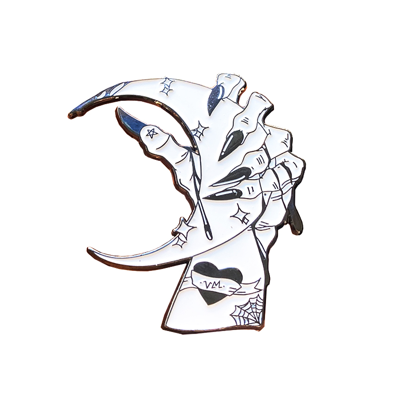 Custom cool kwaii art excellent design white hand black nickel soft enamel Lapel Pin