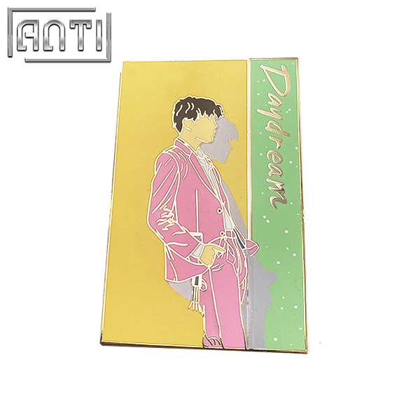 Pink Suit Handsome Man Badge Yellow And Green Rectangular English Alphabet Cartoon Character Hard Enamel Lapel Pin