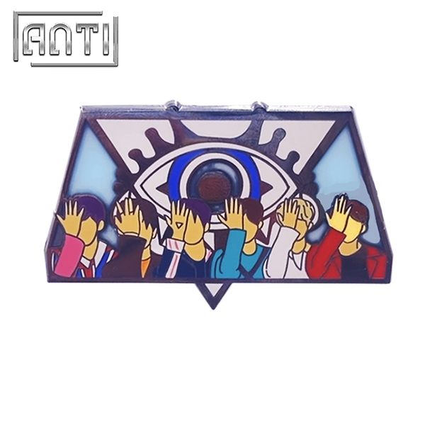 Custom Cartoon Haze Blue Glass Handsome Star Korean Design Lapel Pin Wholesale Manufacturer Black Nickel Metal Badge