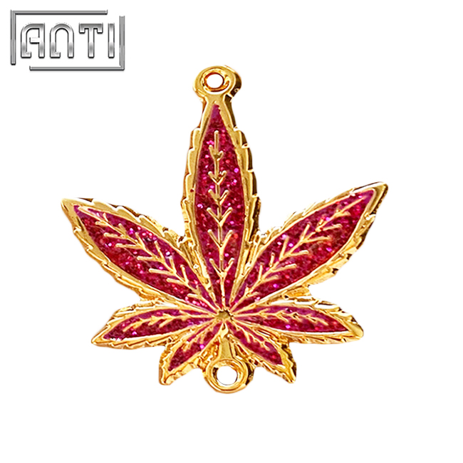 Custom Butterfly Fashion Zinc Alloy Red Glitter Maple Leaf Inc Soft Enamel Lapel Pin With Backing Card Wholesale Manufacturer