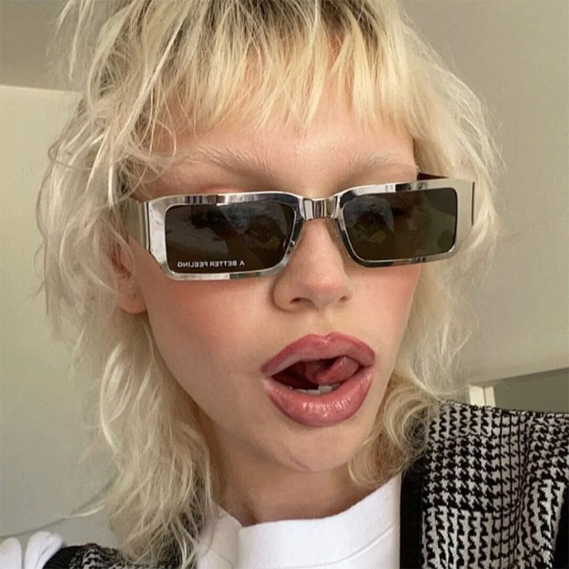 New Sun Glasses Female Hip-Hop Personality Trend Eyeglasses Steel Skin Metal Square Sunglasses