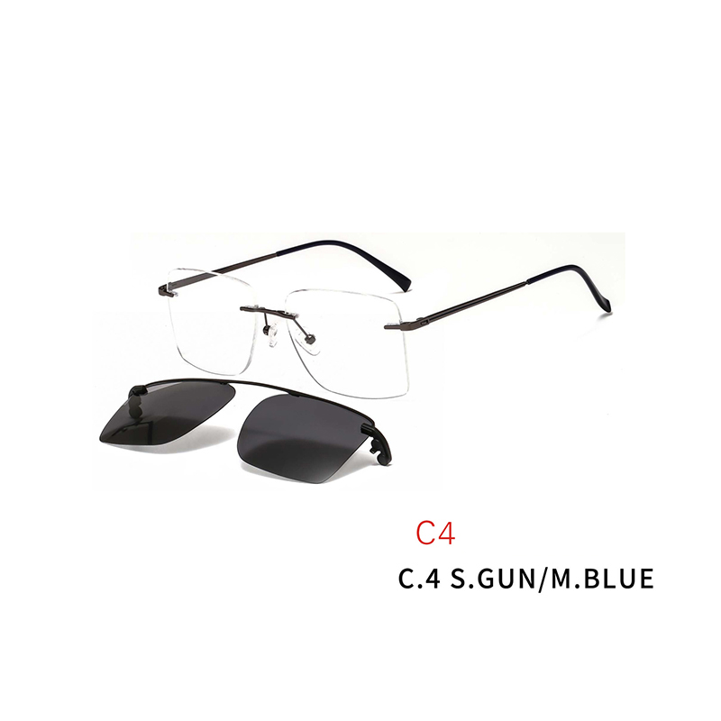 2 In 1 Men Magnet Clip on Glasses Rimless Optical Prescription Eyewear Frames Eyeglasses