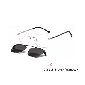2 In 1 Rimless Optical Frame Men Women Optical Magnetic Sunglasses Clip Magnet Clip on Sunglasses 