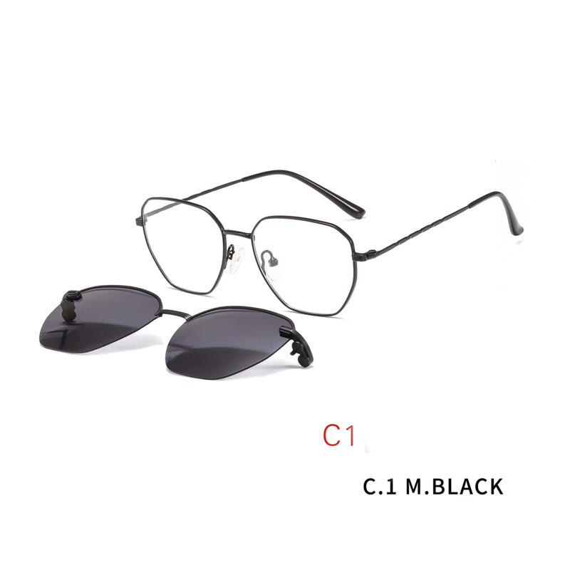 2 in1 Polygon Glasses Frame Magnetic Sunglass Clip On Eyeglasses Prescription Sunglasses Women