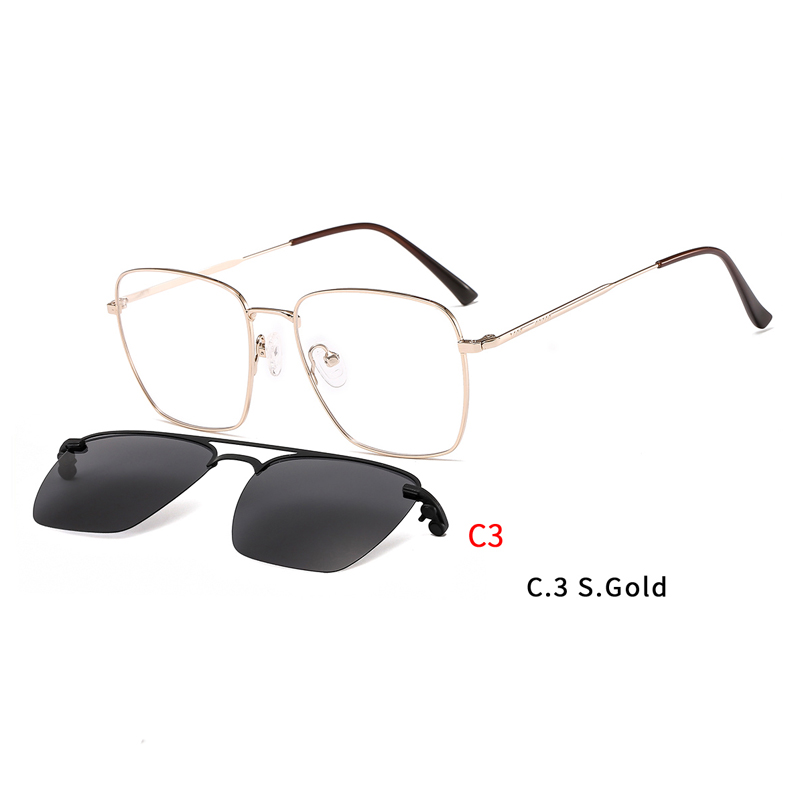 2 In1 Square Eyeglasses Frame Magnet Clip-On Sunglasses Men