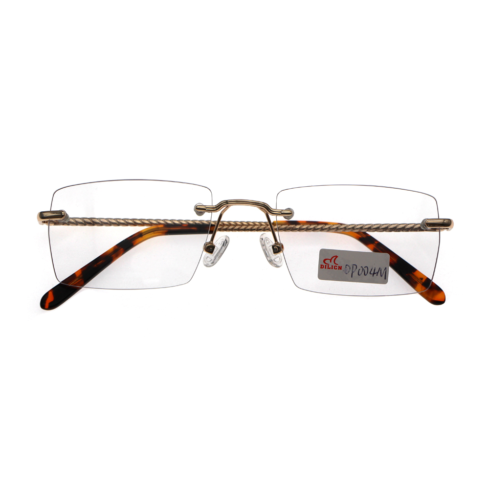 Classic Model OEM Women Men Suitable Extra Light Square Metal Rimless Eyewear Eyeglass Glasses Optical Frames