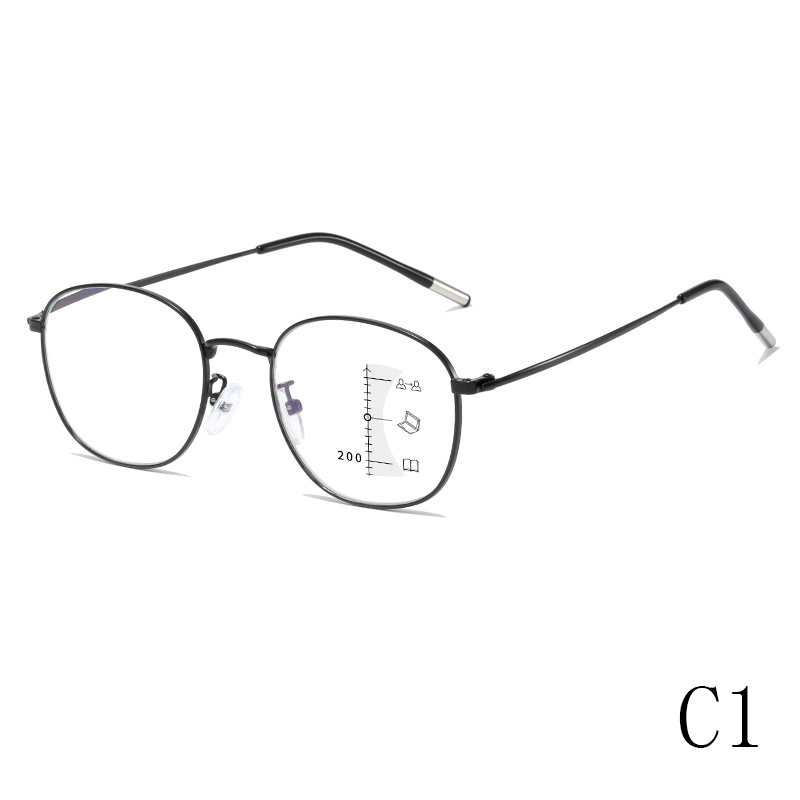 New progressive multi-focal ultra-light metal full-frame anti-blue light reading glasses