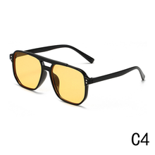 2024 New Female UV Protection Square Frame Sunglasses Retro Ocean Red Double Beam Design Diamond Face Shape Flight Crew Pilot PC