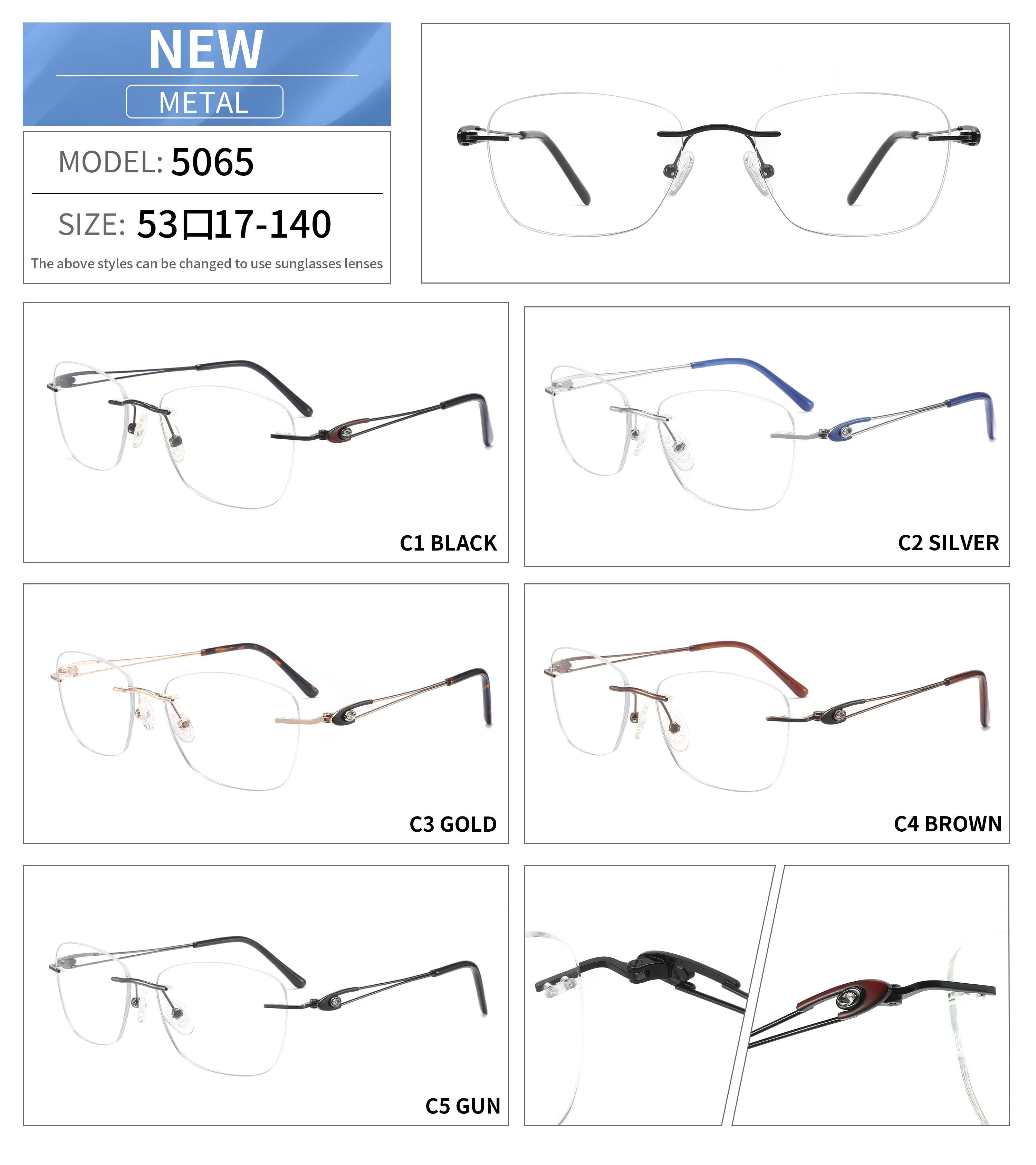 Rimless Eyeglasses Glasses Metal Frames for Men Women