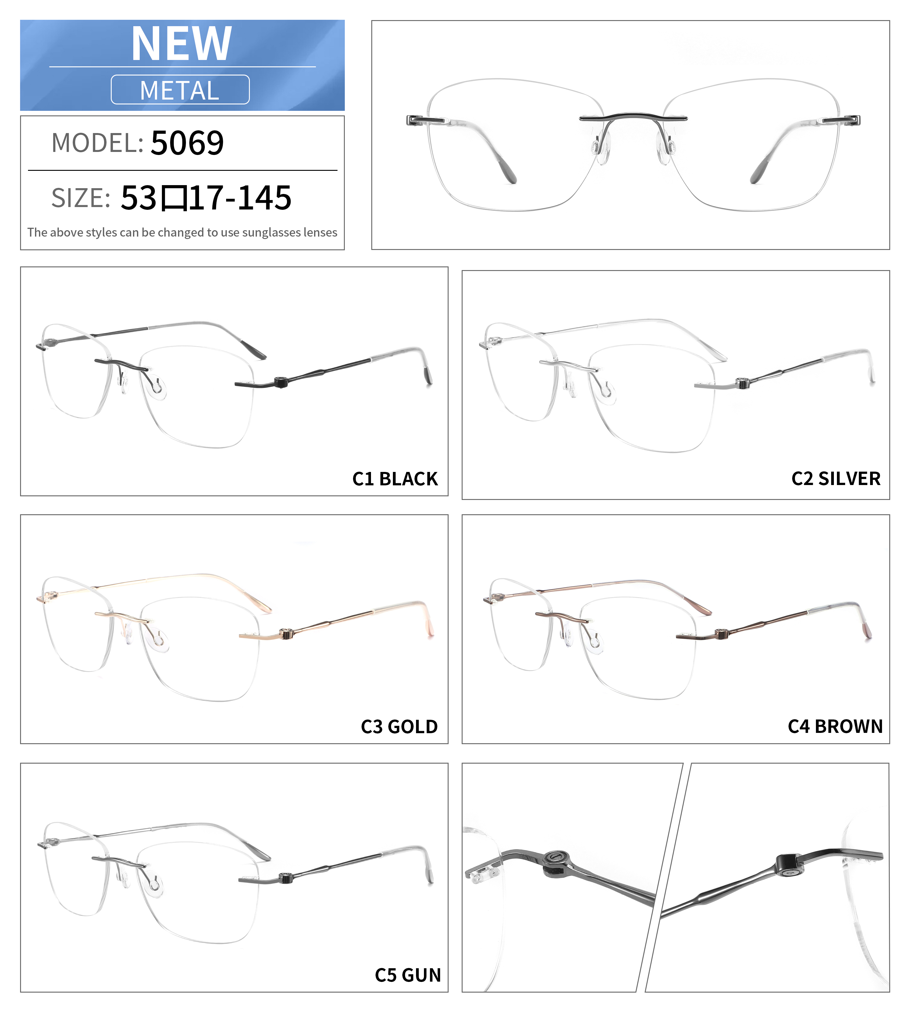 Mens Spectacle Rimless Eye Glasses Optical Frames for Eye Glasses