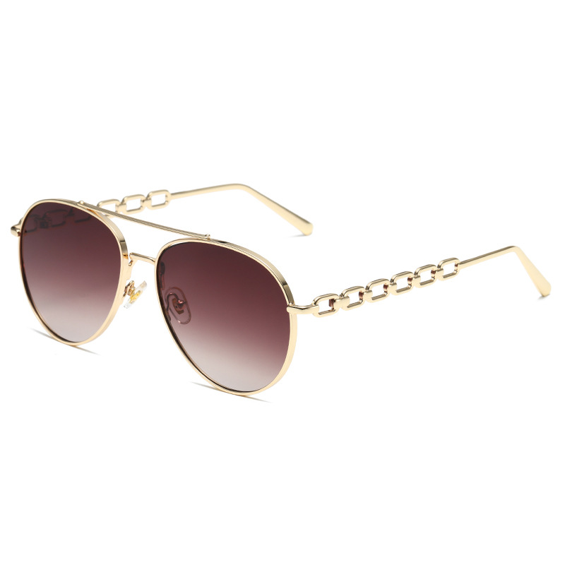 Unisex Metal Sunglasses UV400 Women's Classic Oversized Aviation Style Custom Logo Chain Arms temples Sunglasses