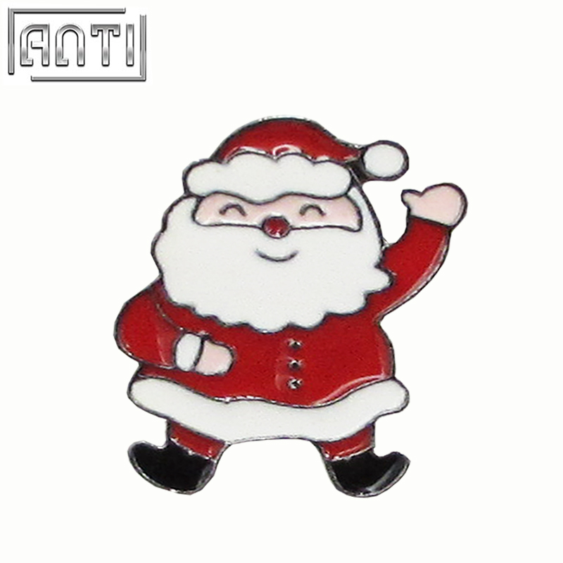 Custom Hard Enamel Pin Manufacturer Cute Red Santa Claus Cartoon Figure Badge