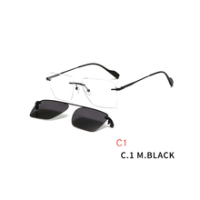 2 In 1 Men Magnet Clip on Glasses Rimless Optical Prescription Eyewear Frames Eyeglasses