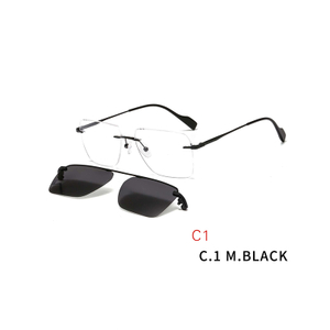 2 In 1 Men Magnet Clip on Glasses Rimless Optical Prescription Eyewear Frames Eyeglasses