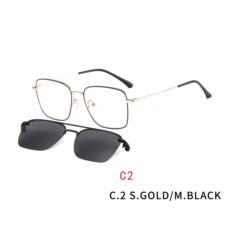Square Magnetic Clip on Sunglasses for Men Women Metal Frame