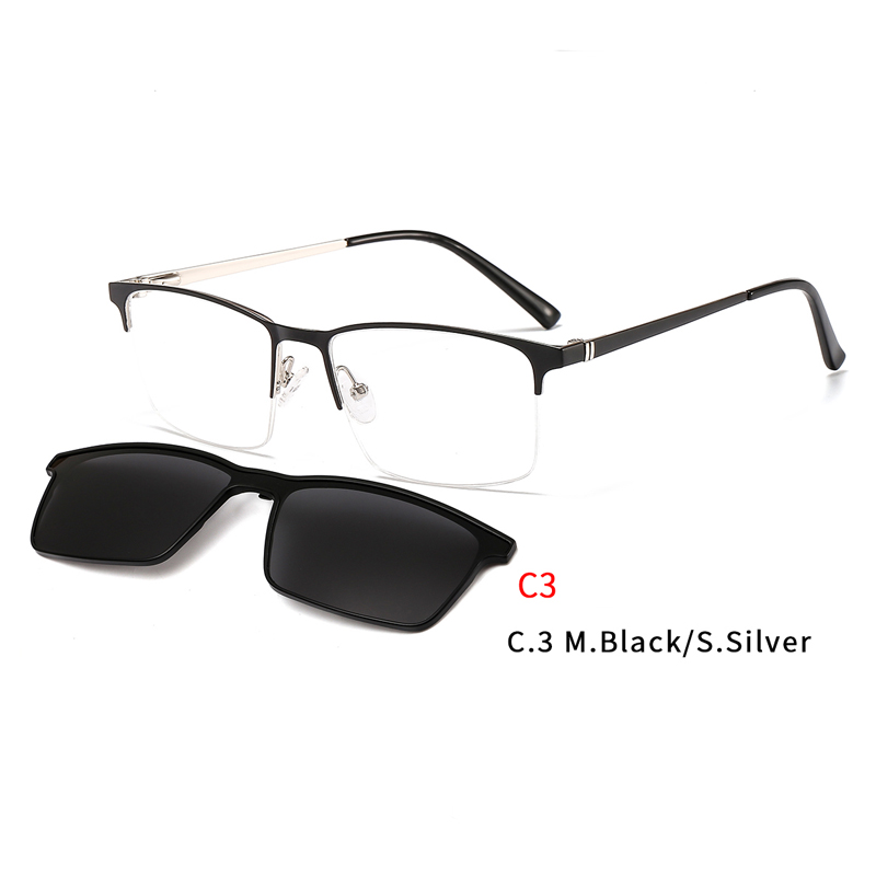 2 In 1 Magnet Clip On Sunglasses Men Metal Square Shades Sun Glasses Optical Myopia Eyeglasses Frame
