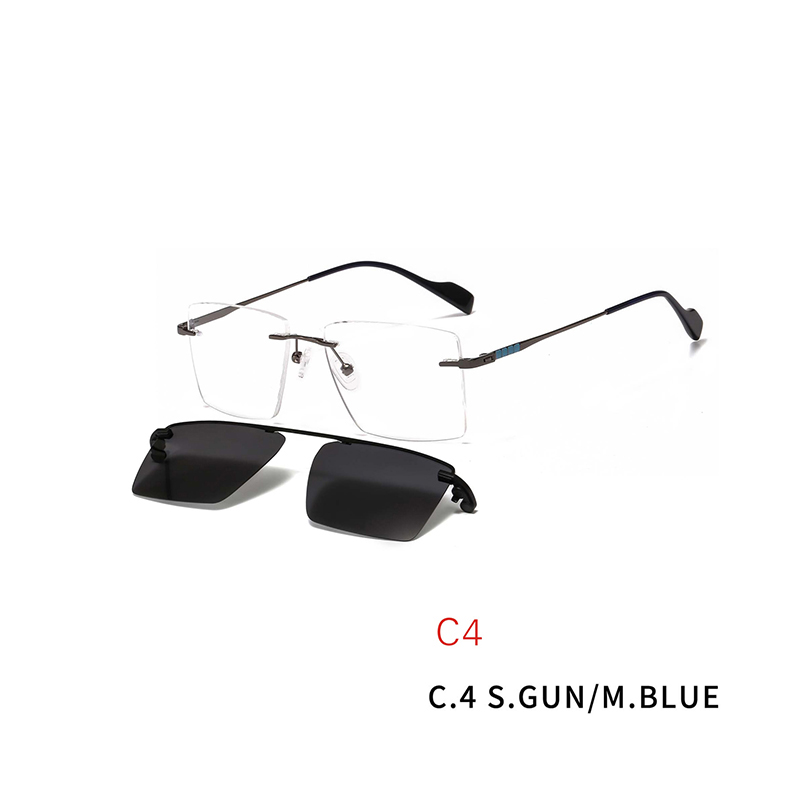 2 In 1 Optical Frame Rimless Magnet Clip on Sunglasses Men Driving Detachable Lens Style Sun Glasses