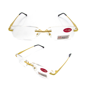 Rimless metal reading glasses for men gold color
