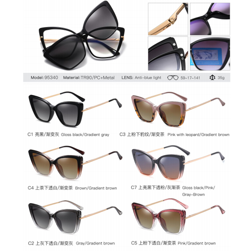 DILICN New Magnetic Clip Opticalframes, Polarized Lenses, Anti-Blue Light opticalframes Fashion Glasses TR and Metal Materiale 95340 Cat eye frame