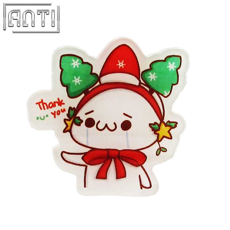 Custom No Minimum order red and white Acrylic cut Christmas cartoon offset print lapel pin 