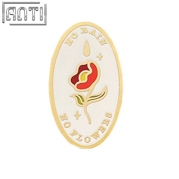 Custom White Oval Red Beautiful Flower Design Lapel Pin Wholesale High Quality Company Logo Mens Suit Pins For Clothes Bag Gift
