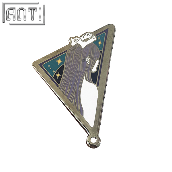 Cartoon Cool Beauty Badge Triangle Cartoon Figure Back Star Night Pattern Black Nickel Metal Hard Enamel Lapel Pin