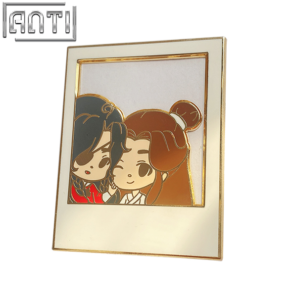 Custom Cute Cartoon Character Lapel Pin Chinese Anime Male Couple Square Clear Glass Window Hard Enamel Gold Metal Badge