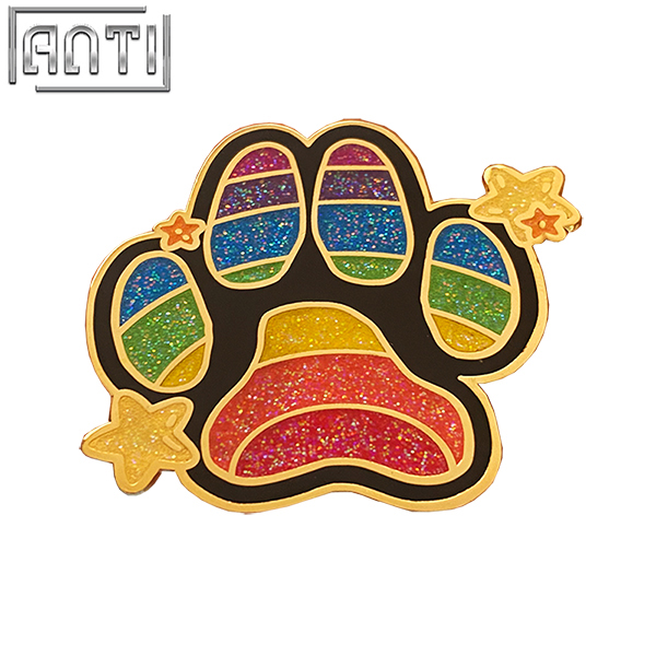 Custom Cartoon Colorful Cute Kitten Palm Print Stars Lapel Pin Wholesale Manufacturer Hard Enamel Gold Metal Badge