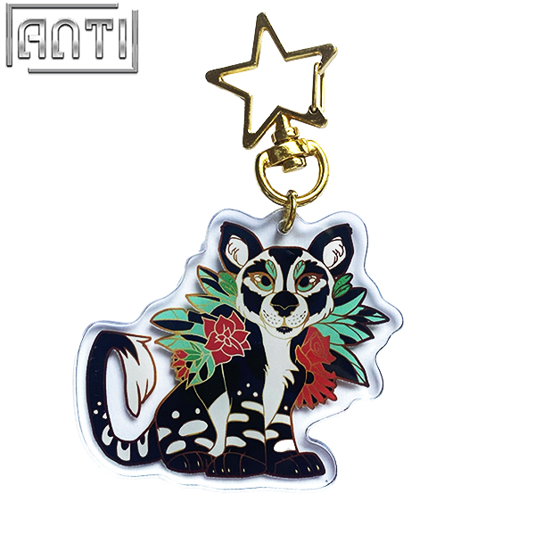 Custom Beautiful Black And White Animal Acrylic Key Ring Cartoon Cool Offset Printing Stars Metal Key Ring Accessories For Gift