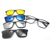 New Black Rectangle Tr90 Magnetic Four In One Clip On Sunglasses Driving Eyeglasses