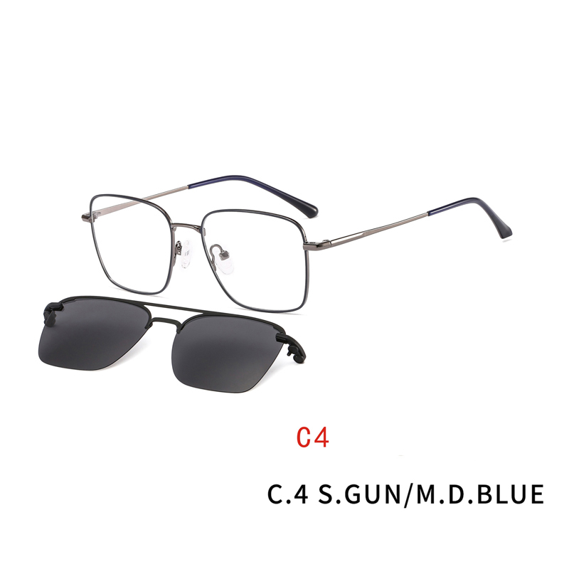 Square Magnetic Clip on Sunglasses for Men Women Metal Frame