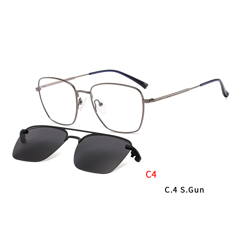 Square Magnetic Sunglasses Clip on for Men Women Metal Frame