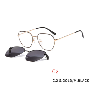 2 in1 Polygon Glasses Frame Magnetic Sunglass Clip On Eyeglasses Prescription Sunglasses Women
