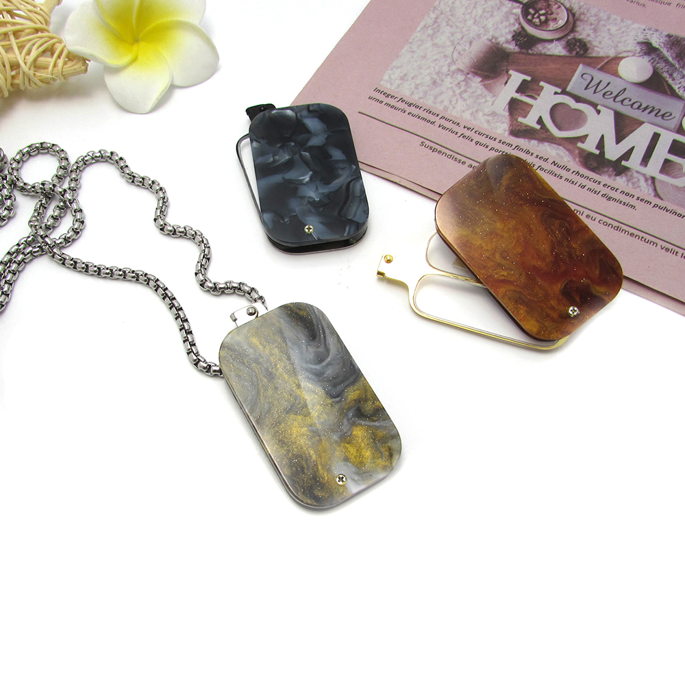 Mens Necklace Shape Foldable Reading Glasses with Chain 