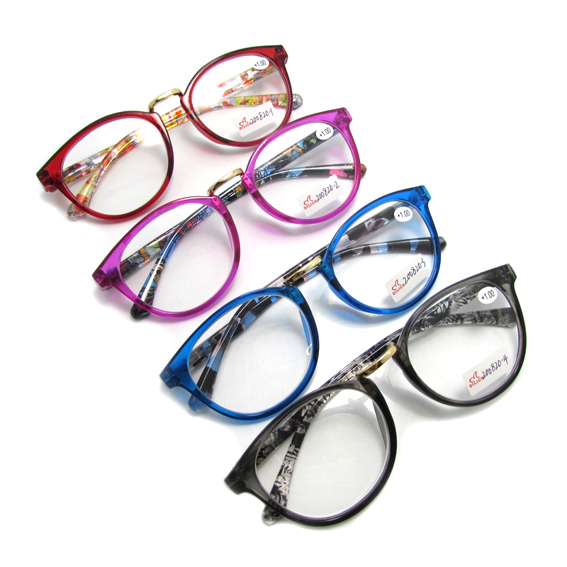 Cheap PC Material Simple Frame with Flower Temples Blue Light Blocking Reading Glasses