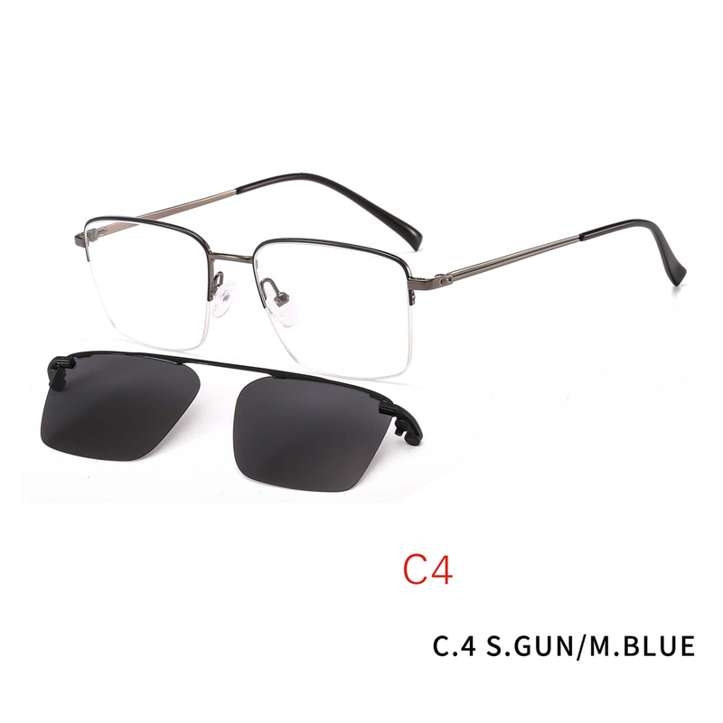 2 In1 Magnet Clip On Sun Glasses For Men UV400 Square Magnet Clip On Sunglasses Men Myopia Half frame Optical Prescription Eyeglasses