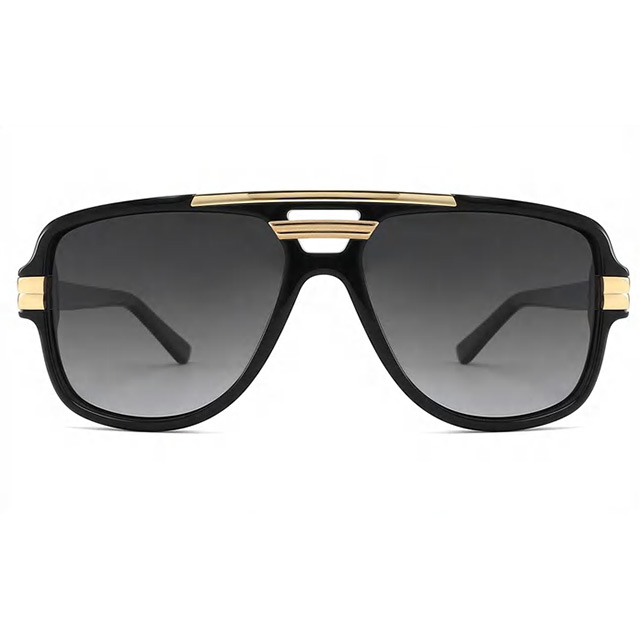 Fashionable black gold retro oversized sunglasses luxury square polarized sunglasses for men and women