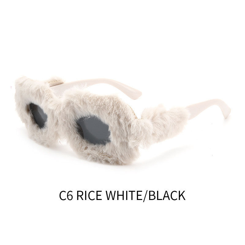 DILICN Cute Shades Cat Eye Plush Sunglasses Fashionable Square Luxury Party Soft fluffy Sun Glasses