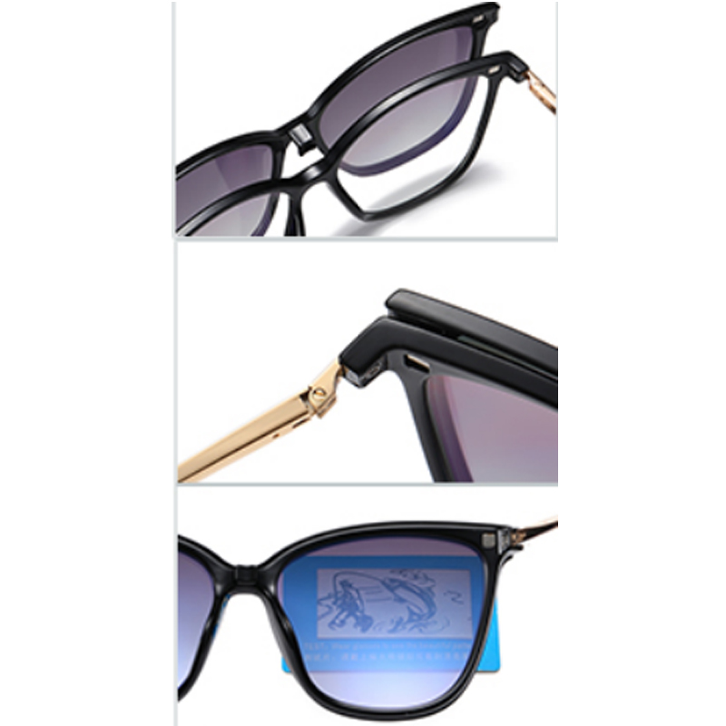 DILICN New Magnetic Clip Opticalframes, Polarized Lenses, Fashion Glasses TR and Metal Materiale 95655 Semicircular frame type trendy glasses