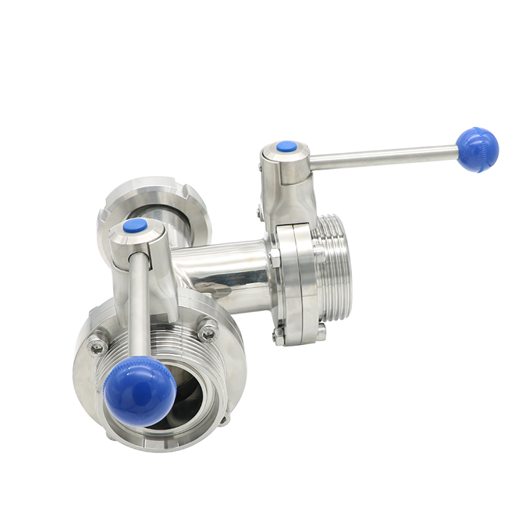 Sanitary Threaded 3 Way Butterfly Valves with Linkage Level