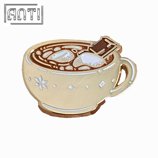 Coffee Cup Badge Cute Cup Coffee Chocolate Marshmallow Pretty Cup Gold Metal Soft Enamel Lapel Pin