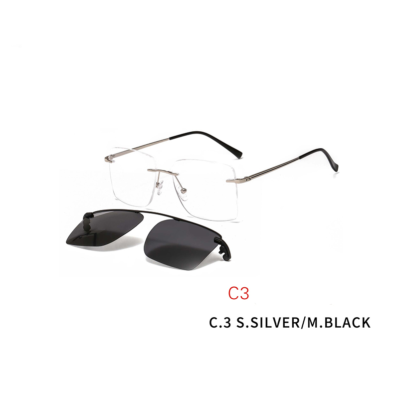 2 In 1 Men Magnet Clip on Glasses Rimless Optical Prescription Eyewear Frames Eyeglasses
