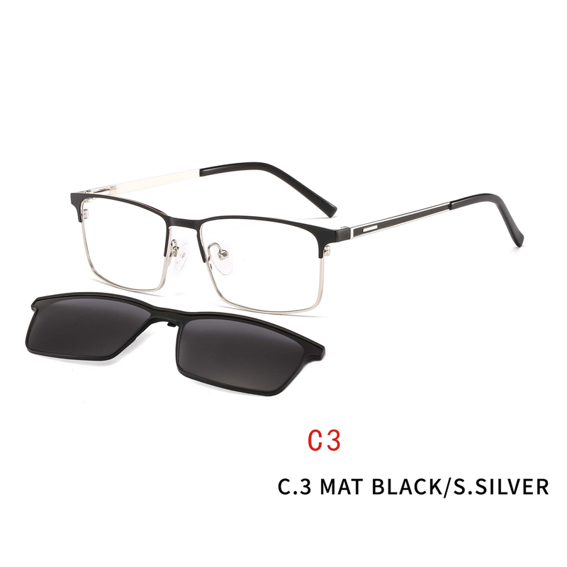 2 In 1 Magnet Clip On Sunglasses Men Metal Square Shades Sun Glasses Optical Myopia Eyeglasses Frame