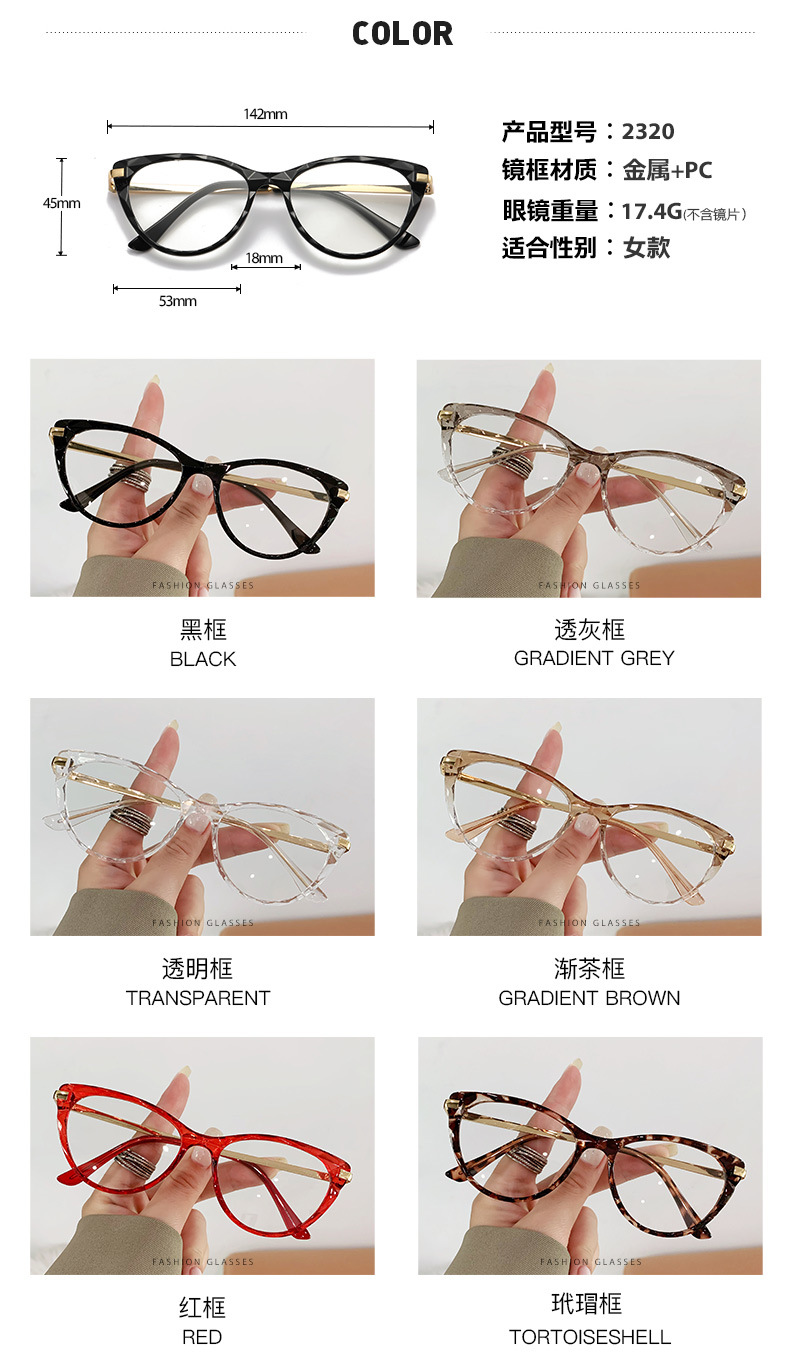 Cat Eye Glasses Fashion Custom Logo Photochromic Glasses Blue Light Blocking Glasses