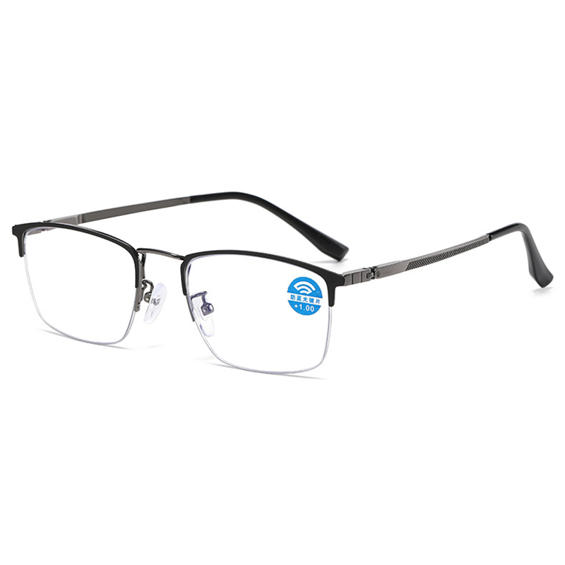 Photochromic automatic zoom progressive multi-focal dual-purpose 360-degree temple reading glasses for men