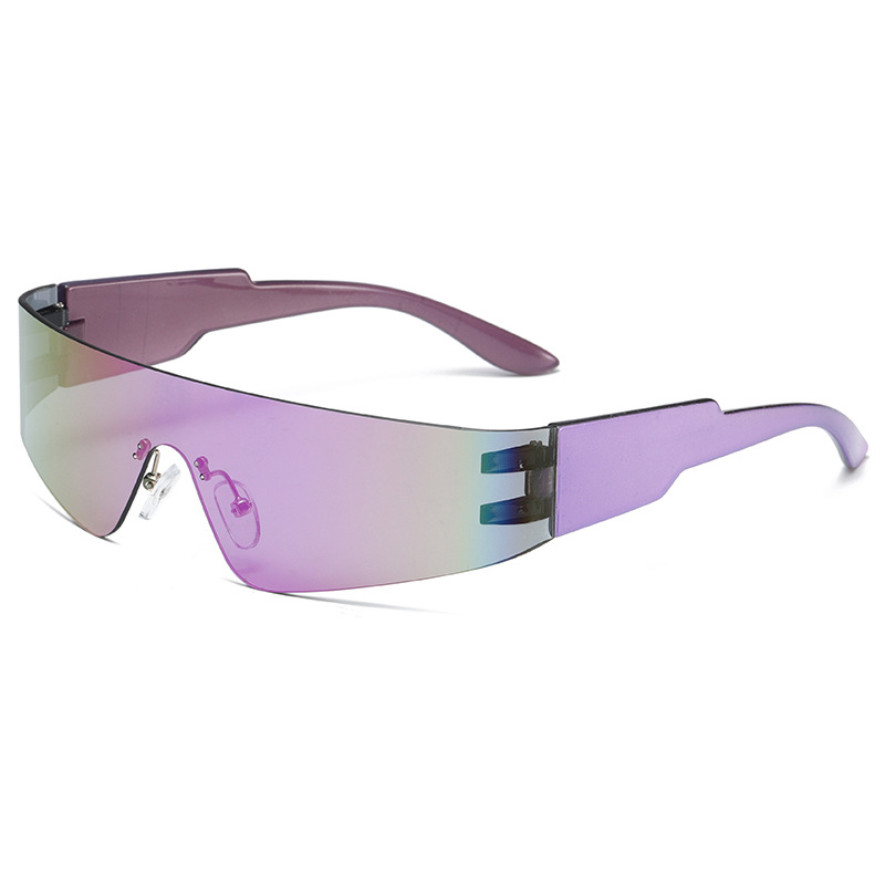 Superhot Eyewear Fashion Cyberpunk New Futuristic Wrap Around Y2K One Piece Lens Rimless Sport Sunglasses