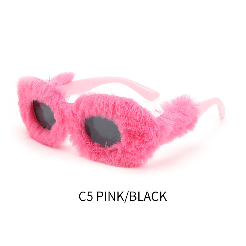DILICN Cute Shades Cat Eye Plush Sunglasses Fashionable Square Luxury Party Soft fluffy Sun Glasses