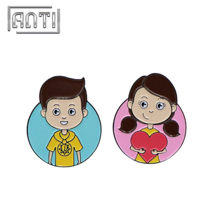 blue boy and pink girl love metal badge