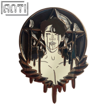 Custom Cartoon Horror Handsome Man Pin Black Five-Pointed Star Background Black Stain Glass Hard Enamel Black Nickel Badge 